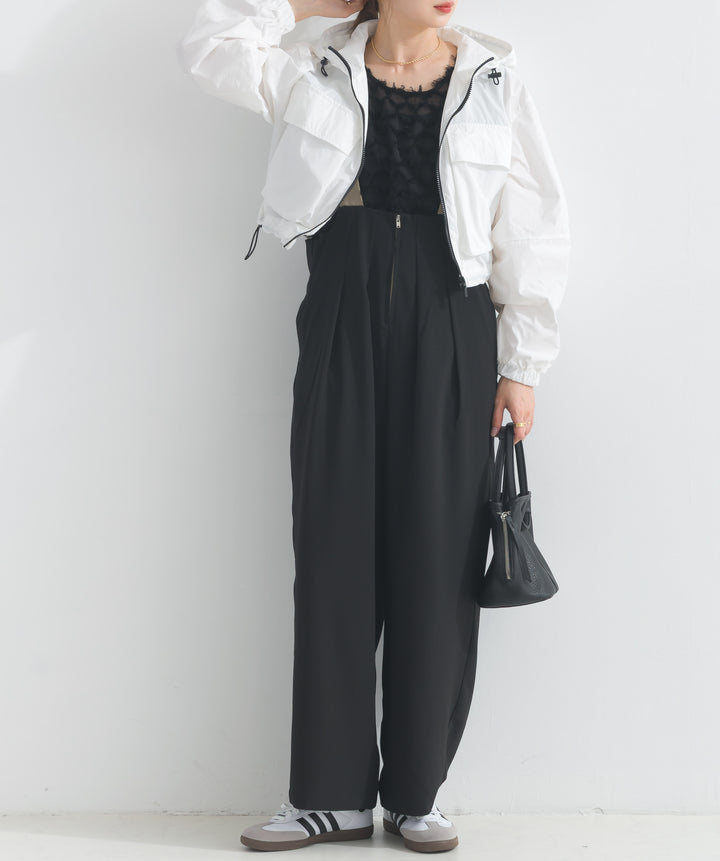 エステルストレッチ配色サロペット