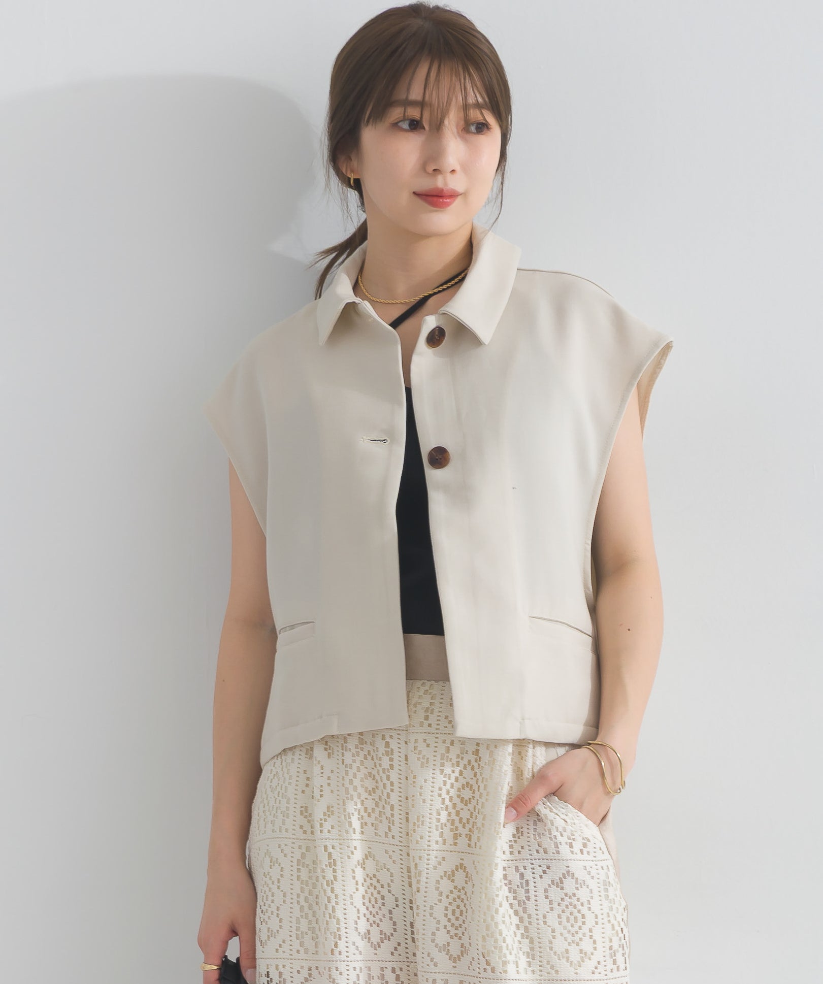 リネンタッチシャツジャケット ジーラ GeeRA リネンタッチ半袖テーラードジャケット （オフ