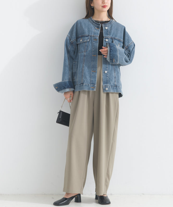 ノーカラーデニムジャケット