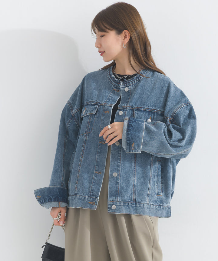ノーカラーデニムジャケット