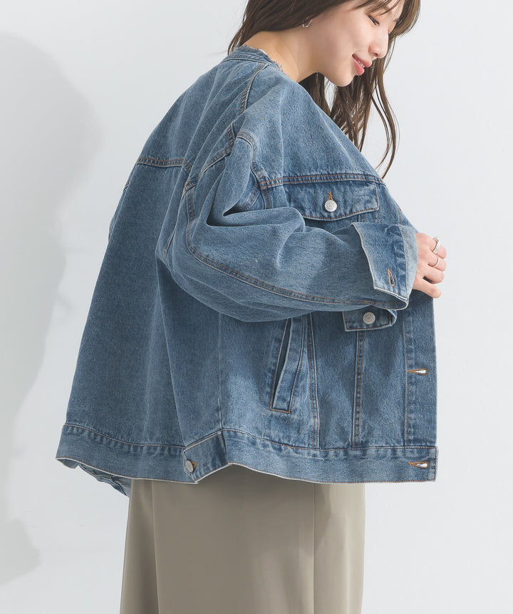ノーカラーデニムジャケット
