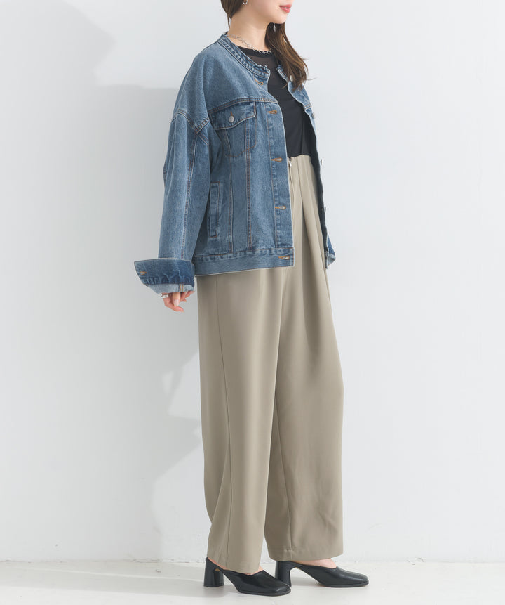 ノーカラーデニムジャケット