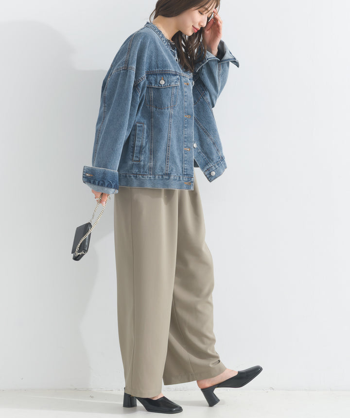ノーカラーデニムジャケット