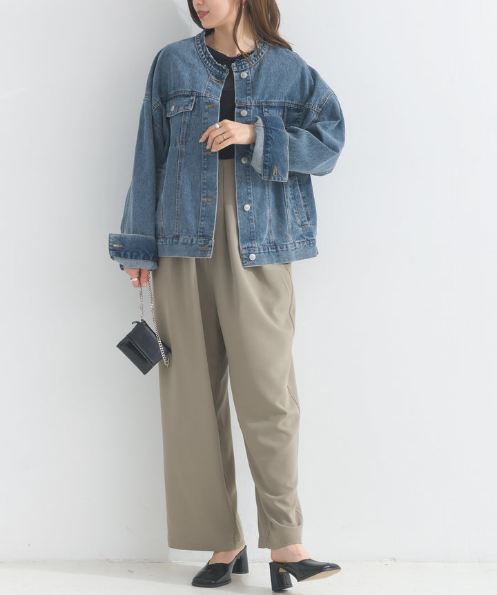 ノーカラーデニムジャケット