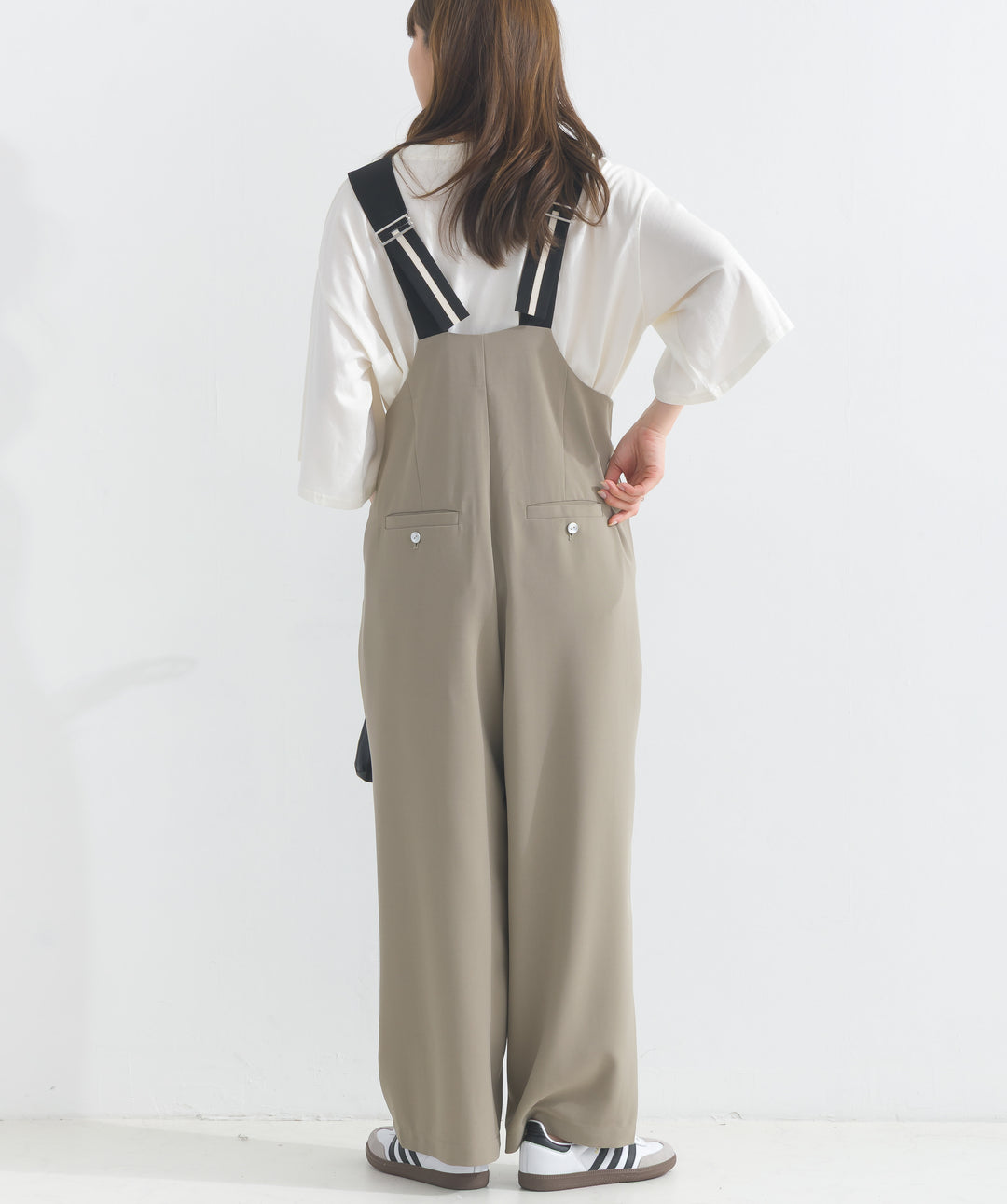 エステルストレッチ配色サロペット