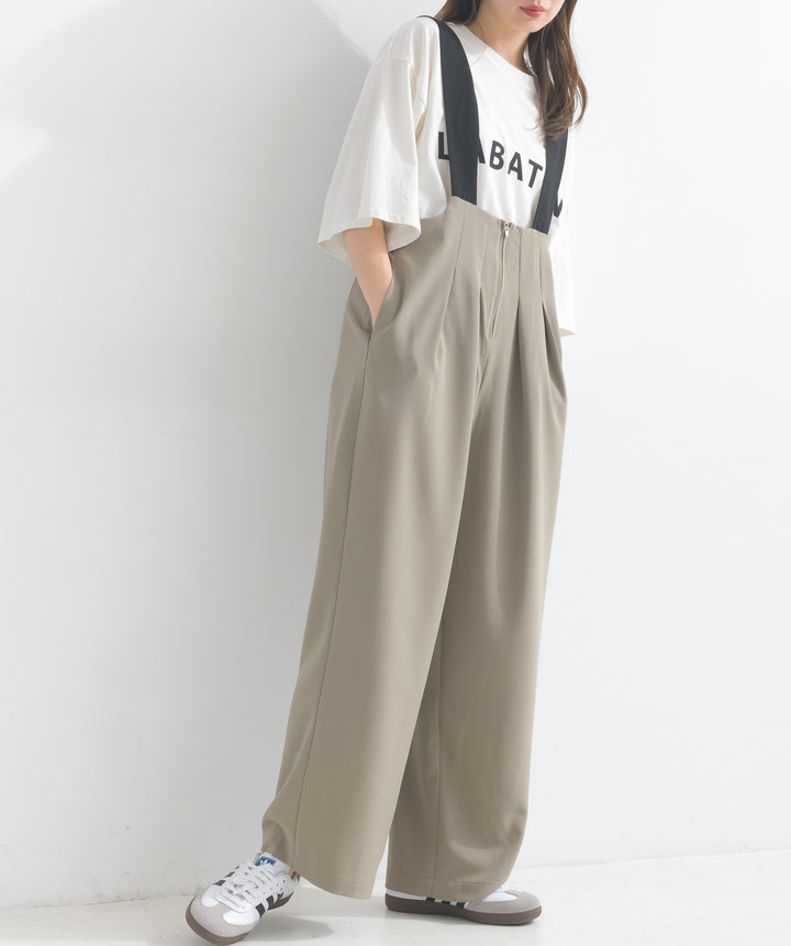 エステルストレッチ配色サロペット