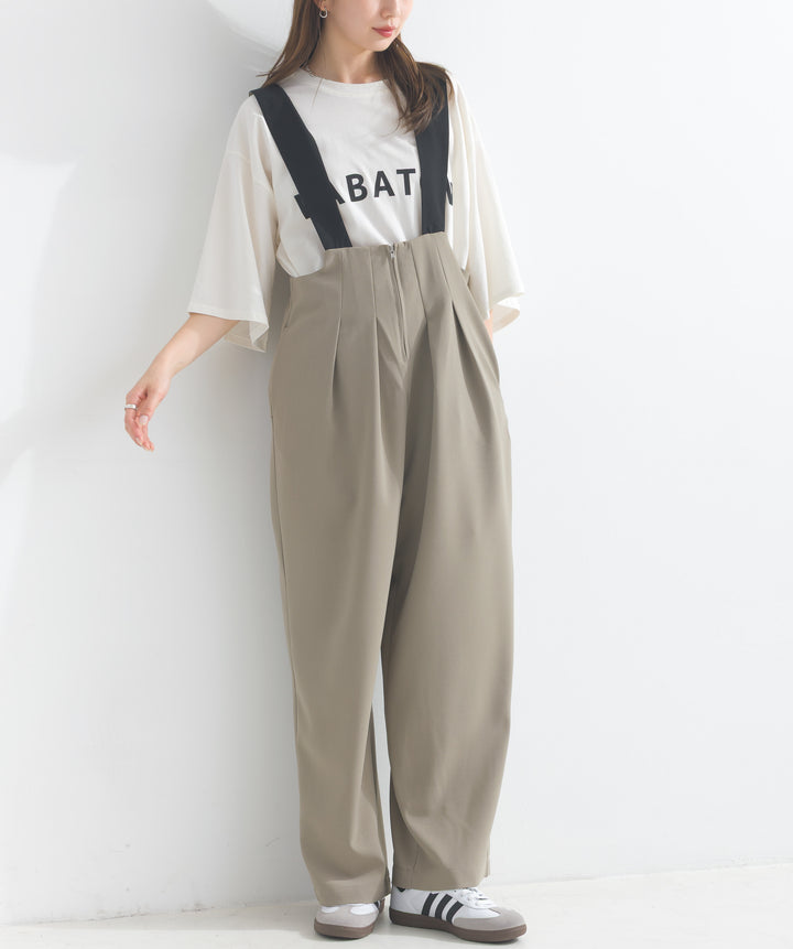 エステルストレッチ配色サロペット