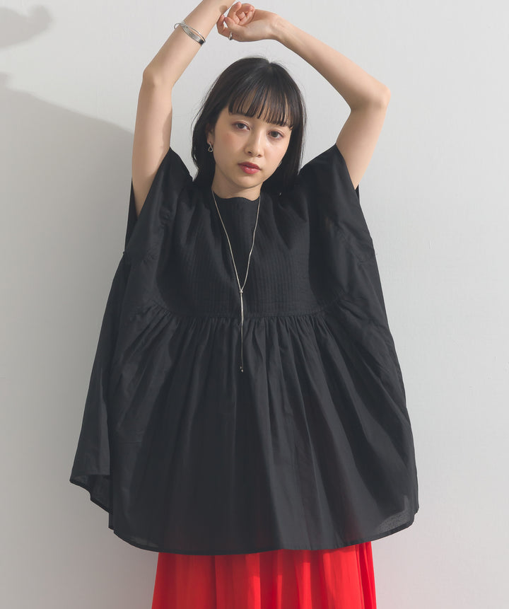 フロントギャザー半袖ワイドブラウス