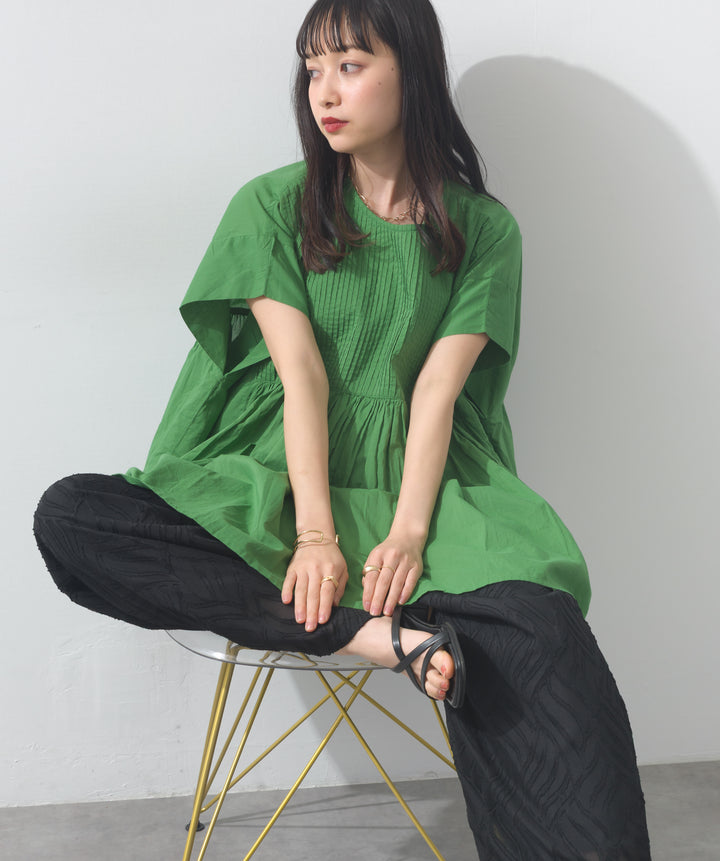 フロントギャザー半袖ワイドブラウス