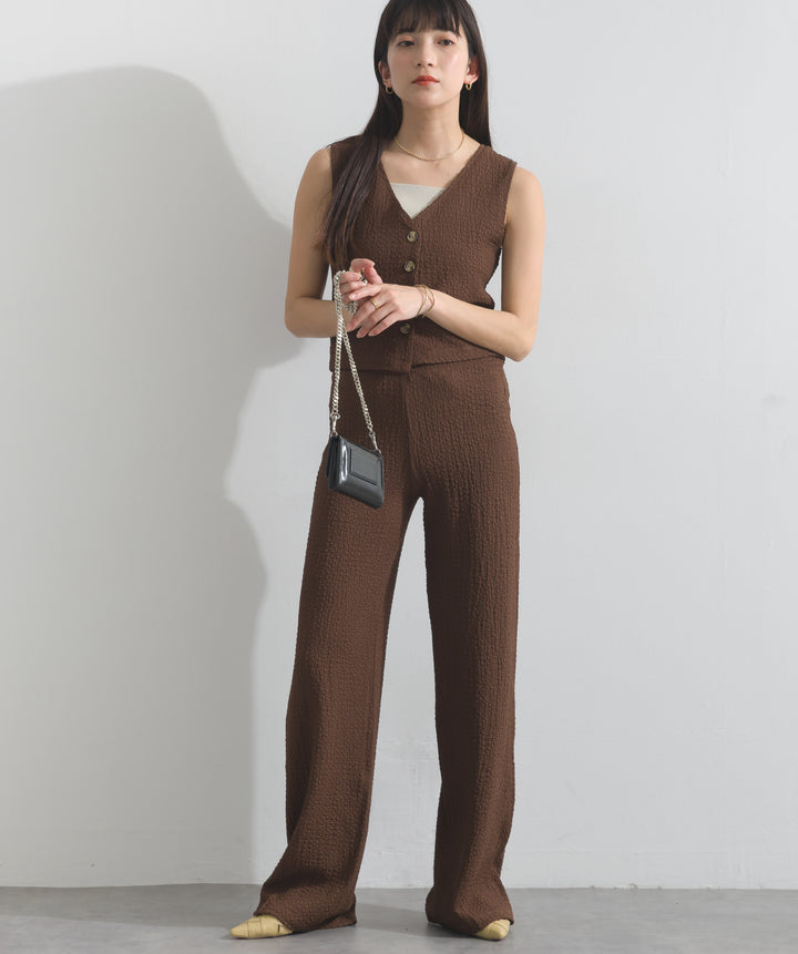 ふくれジャガード ジレ＋ワイドパンツ セットアップ