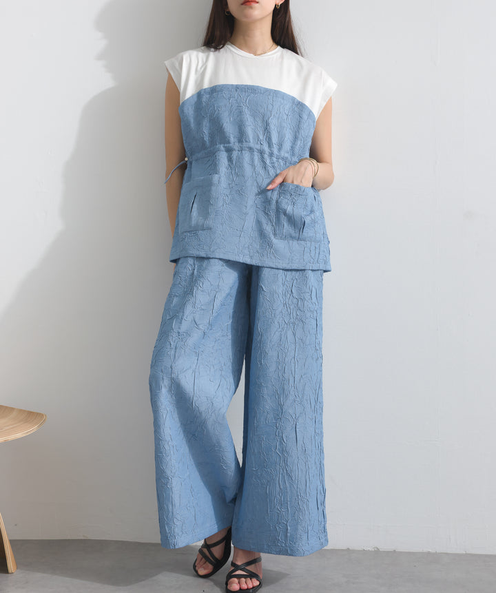 デニム風シワ加工パンツ