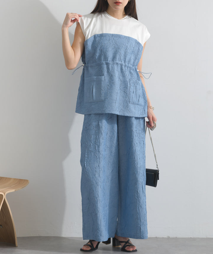 デニム風シワ加工パンツ