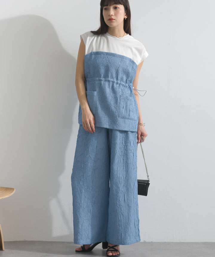 デニム風シワ加工パンツ