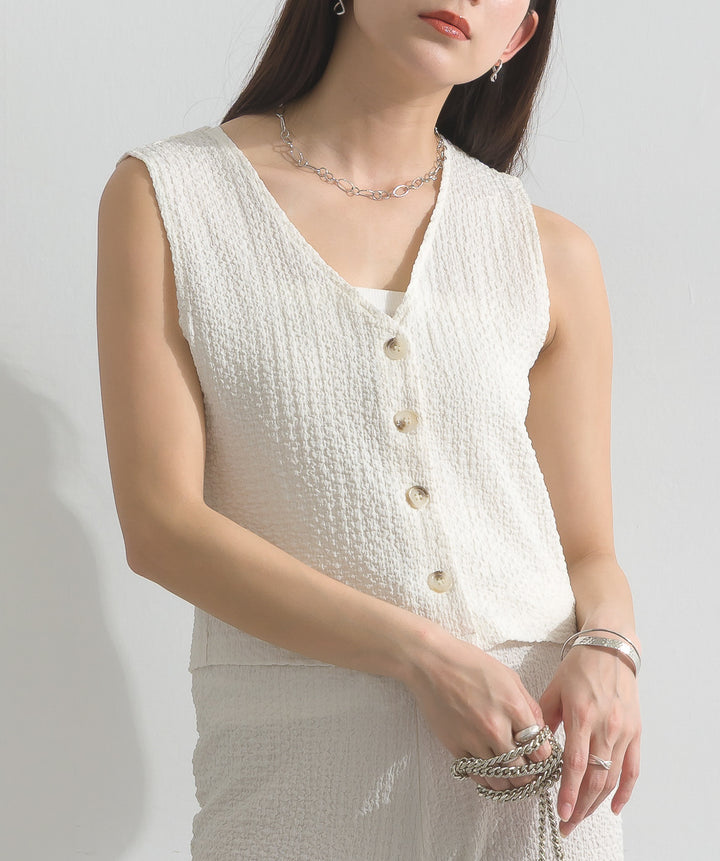 ふくれジャガード ジレ＋ワイドパンツ セットアップ