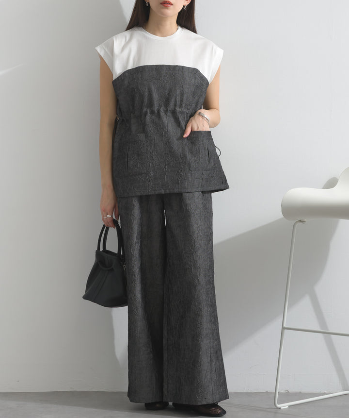 デニム風シワ加工パンツ