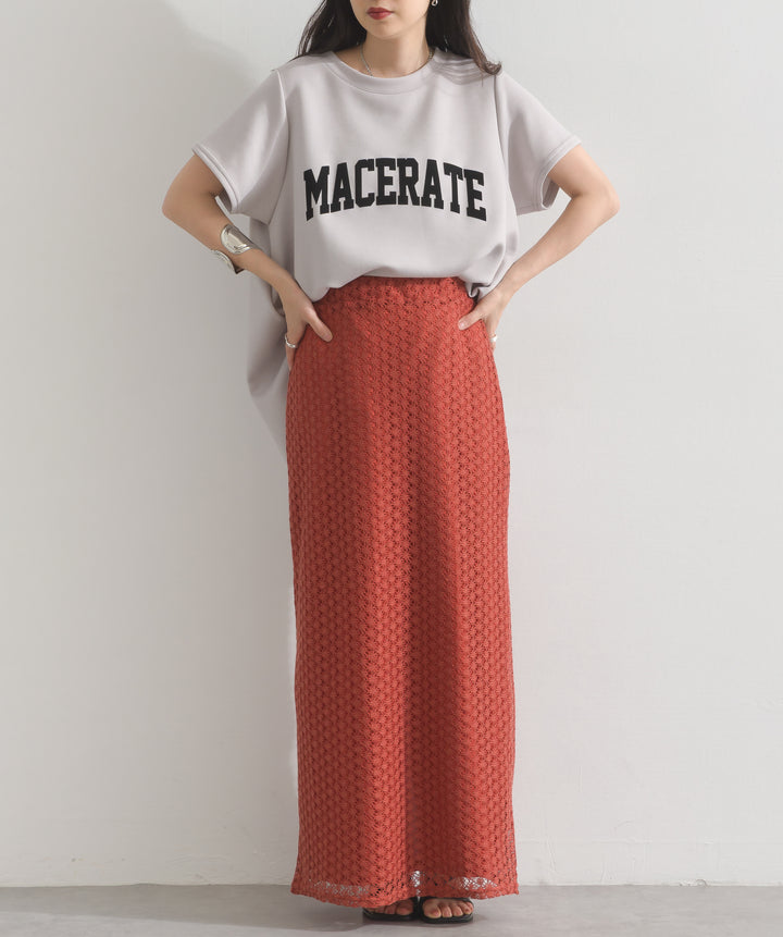 透かし編みカットソーストレートスカート