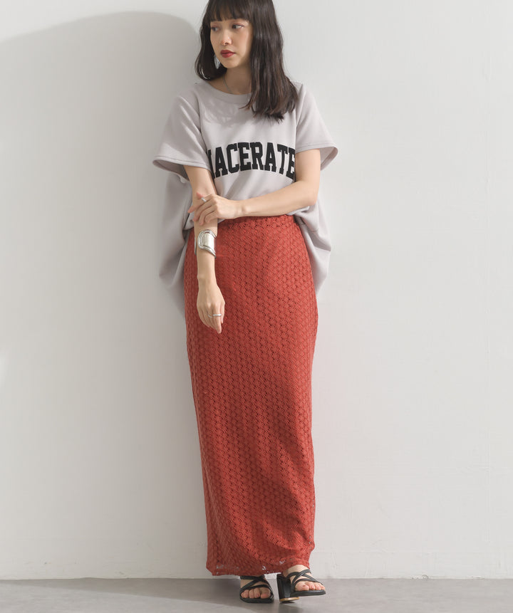 透かし編みカットソーストレートスカート