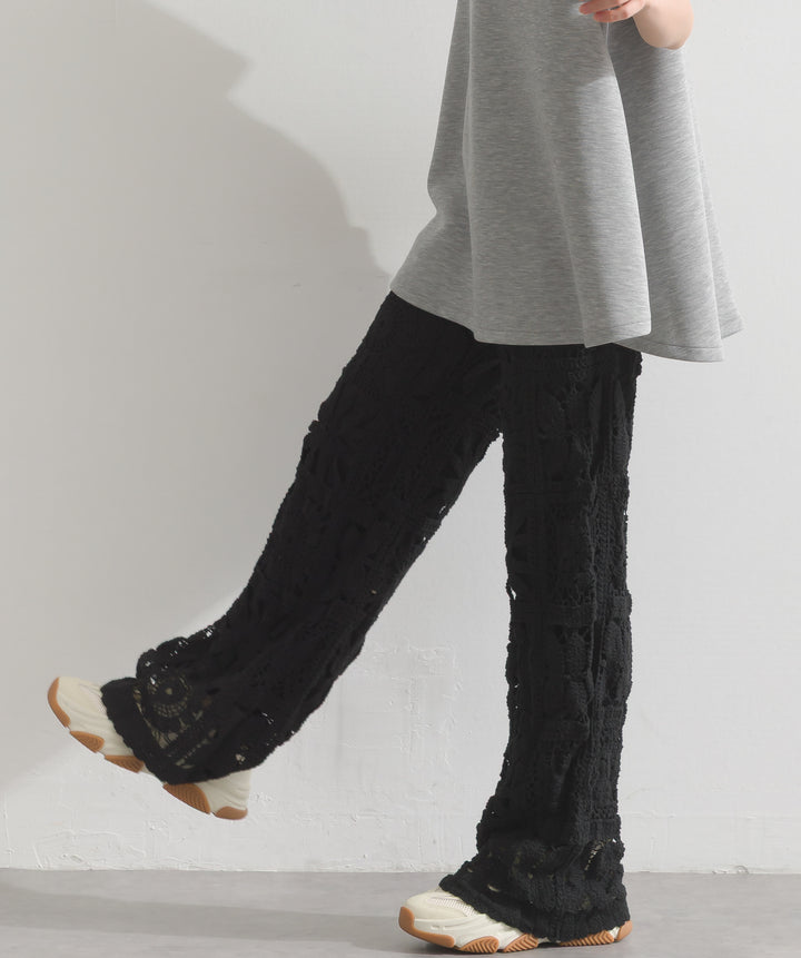 ブロッククロシェニットパンツ
