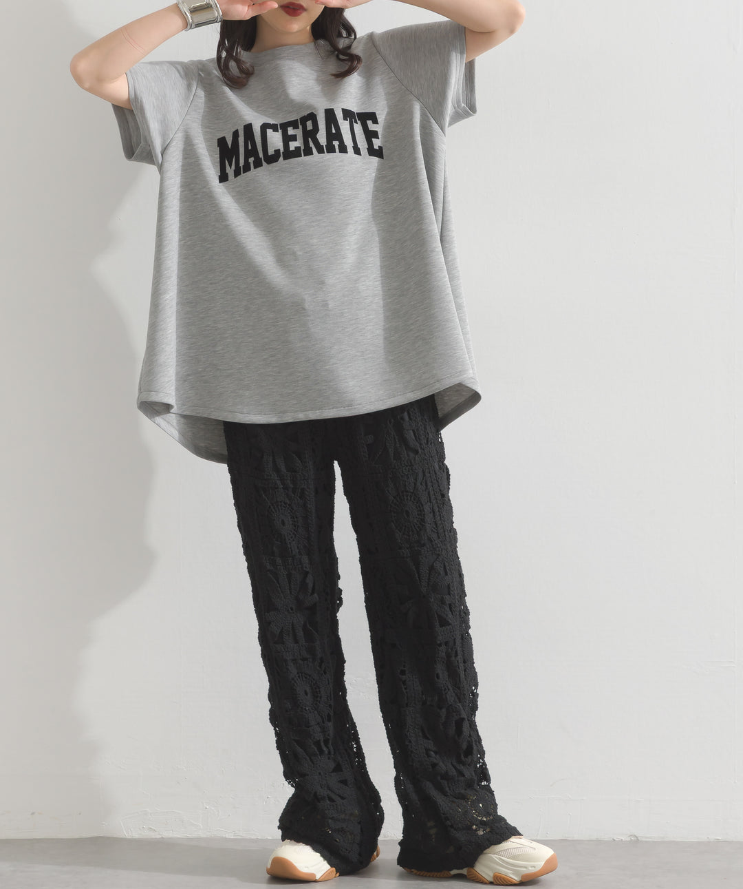ブロッククロシェニットパンツ