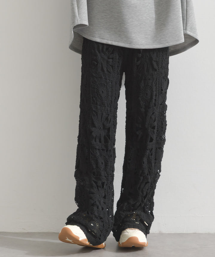 ブロッククロシェニットパンツ