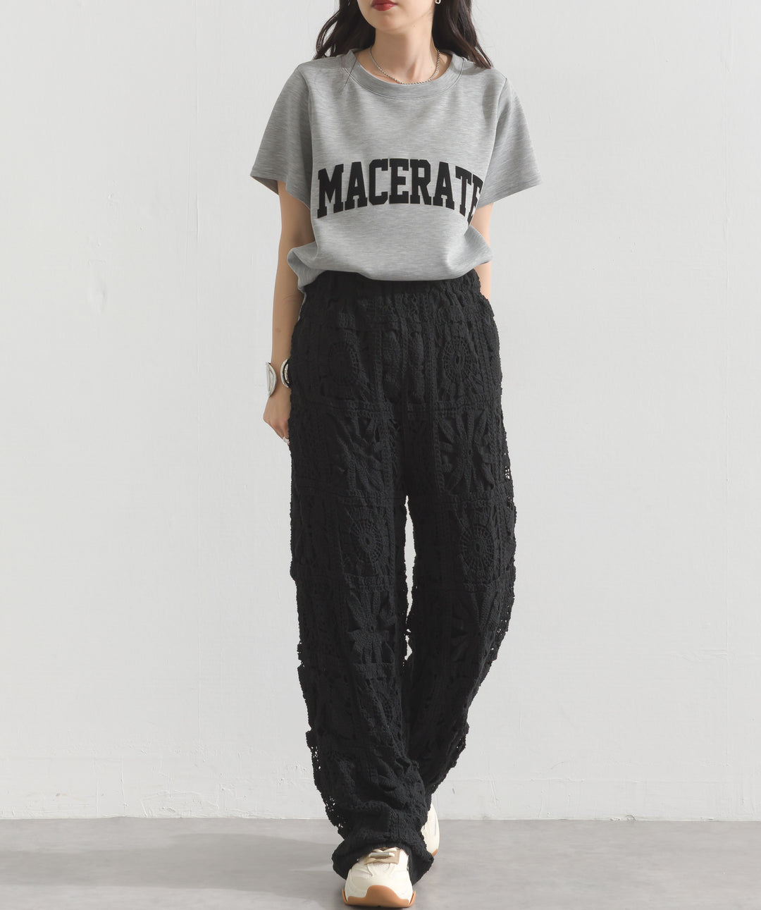 ブロッククロシェニットパンツ