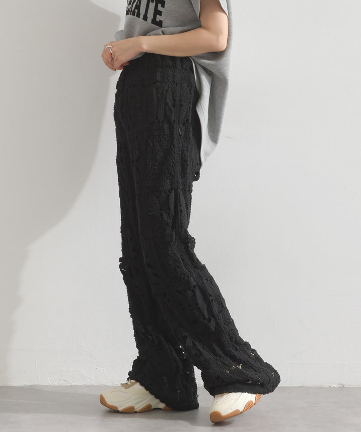 ブロッククロシェニットパンツ