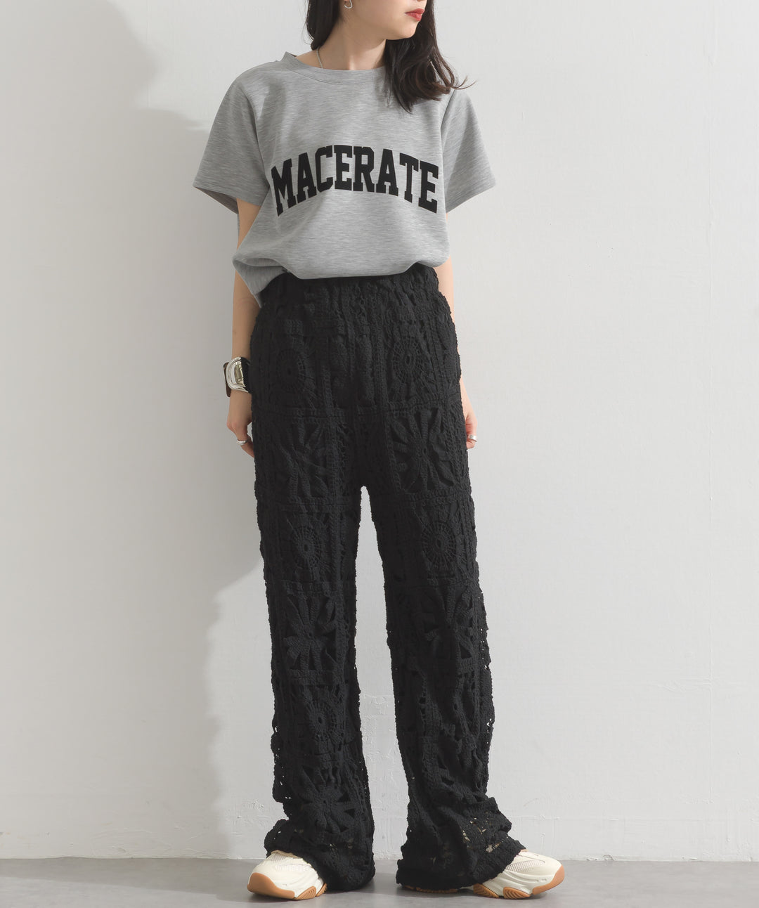 ブロッククロシェニットパンツ