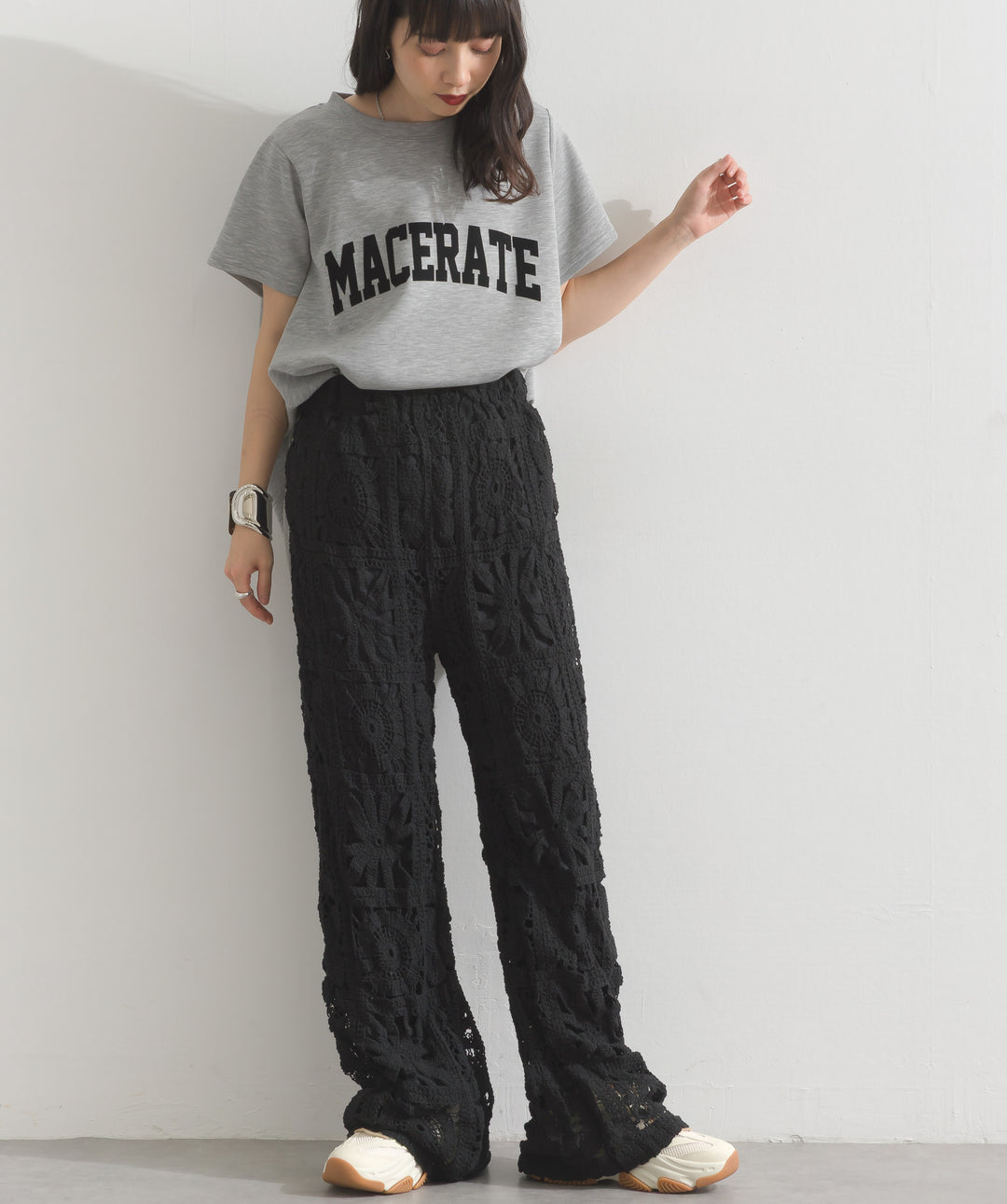 ブロッククロシェニットパンツ