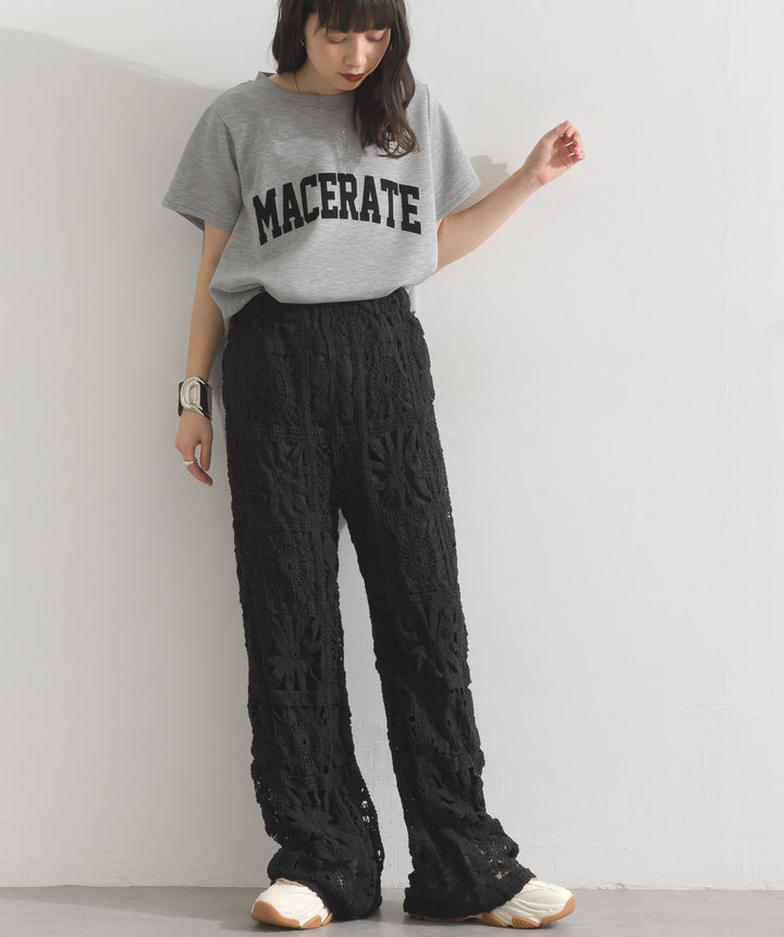 ブロッククロシェニットパンツ