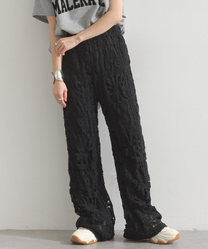 ブロッククロシェニットパンツ