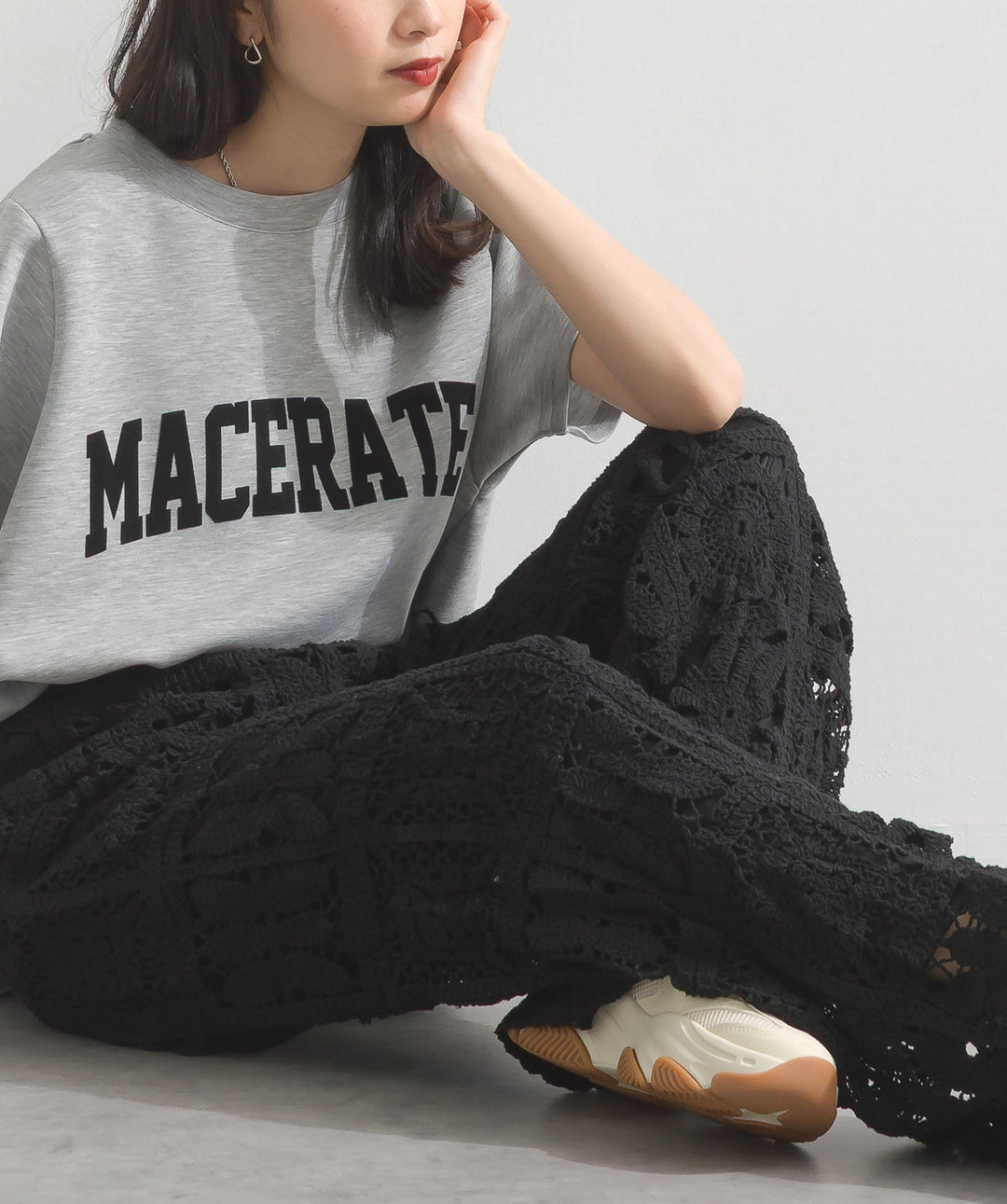 ブロッククロシェニットパンツ