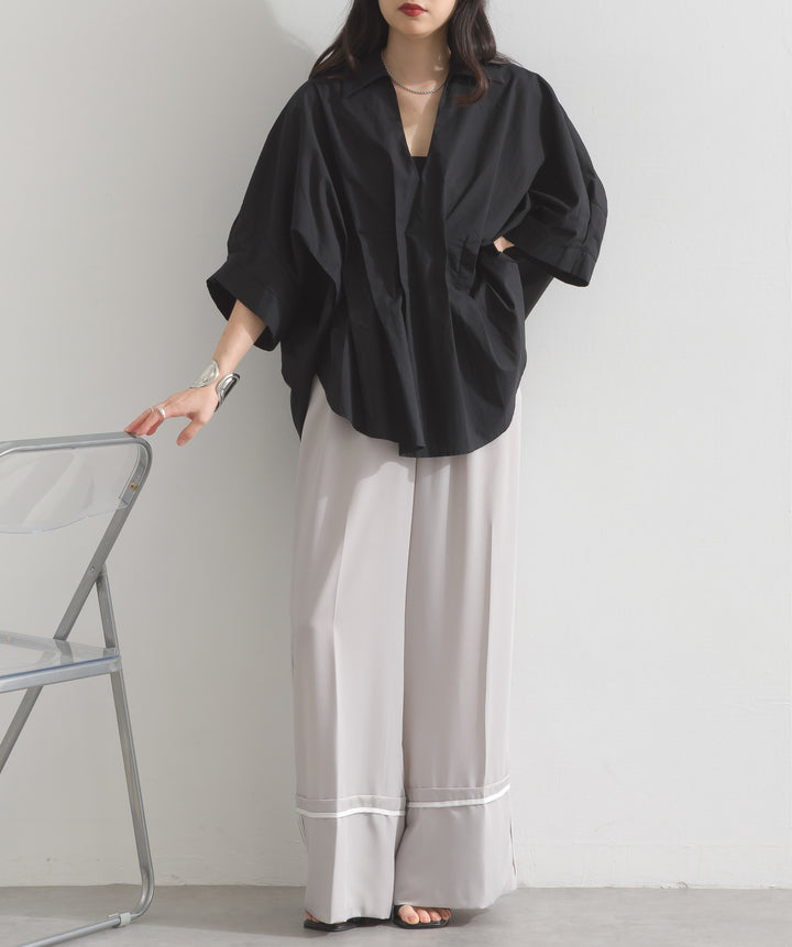 【再入荷】ピンタックデザイン半袖シャツ