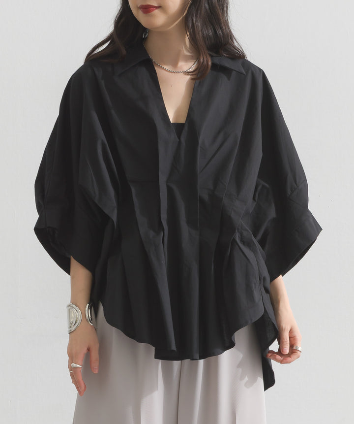 【再入荷】ピンタックデザイン半袖シャツ