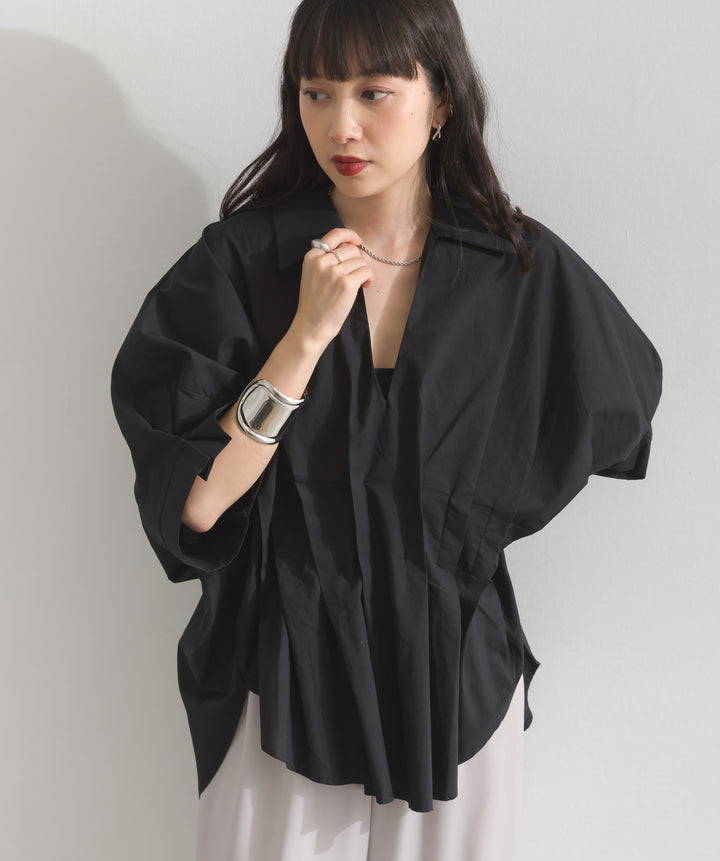 【再入荷】ピンタックデザイン半袖シャツ
