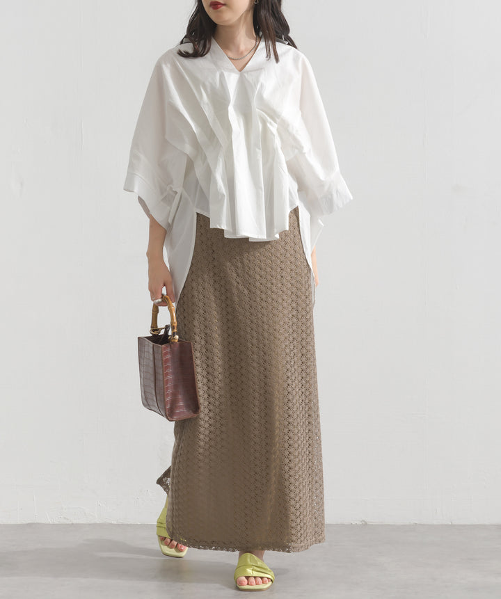 【再入荷】ピンタックデザイン半袖シャツ