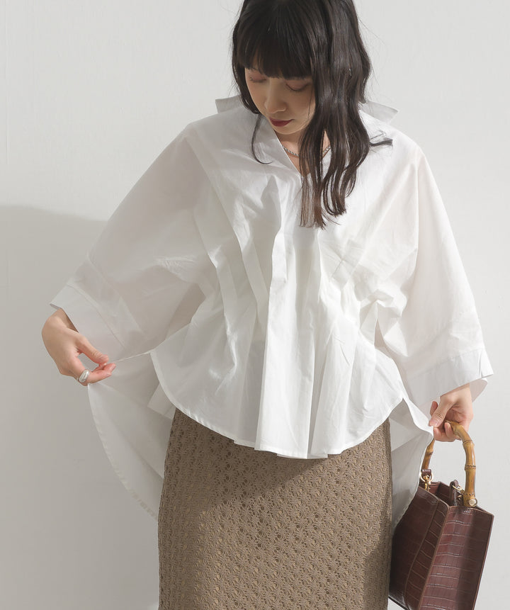 【再入荷】ピンタックデザイン半袖シャツ