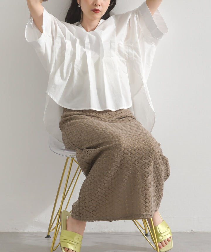 【再入荷】ピンタックデザイン半袖シャツ