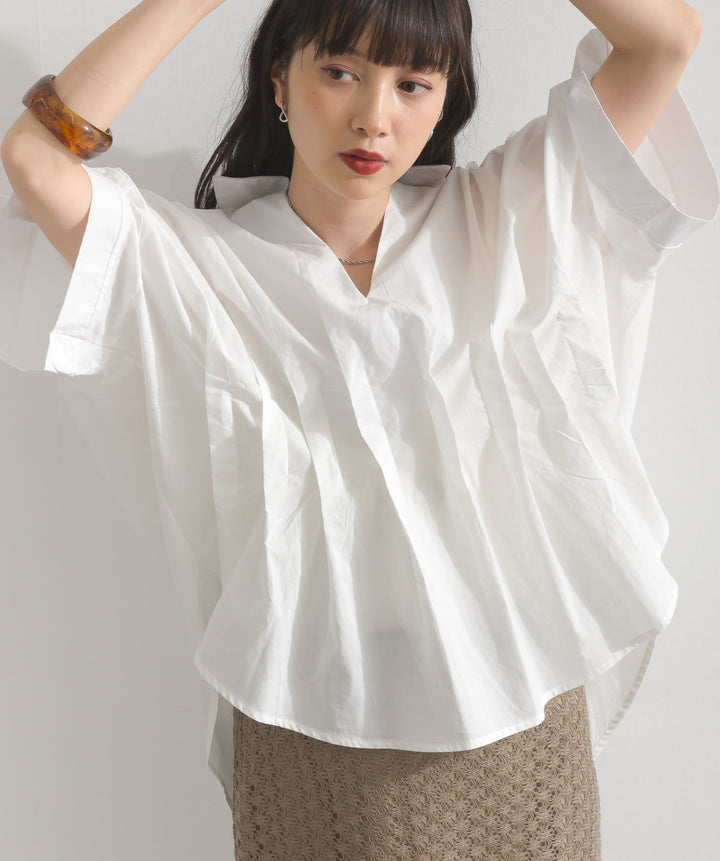 【再入荷】ピンタックデザイン半袖シャツ