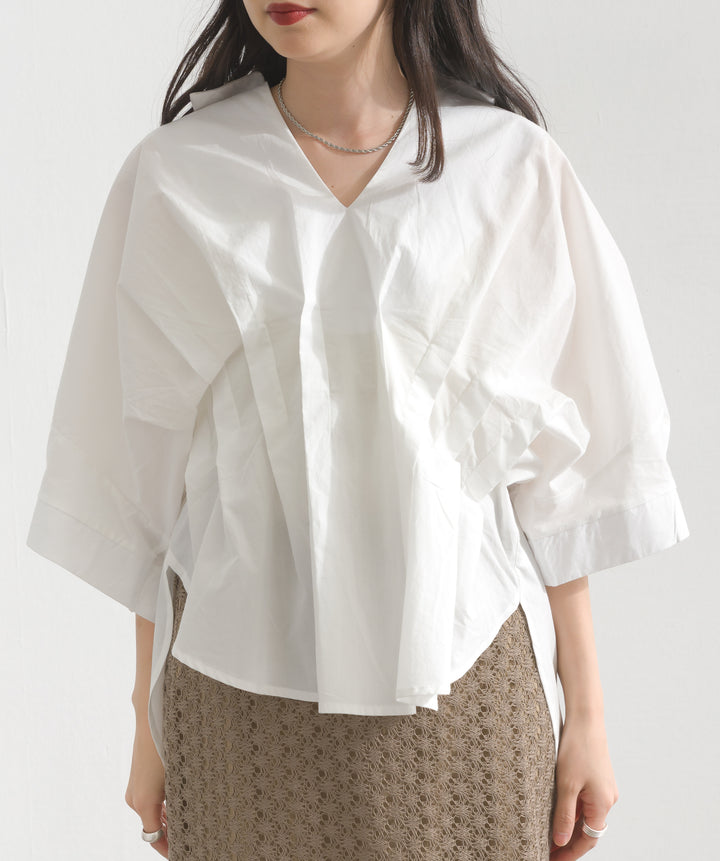 【再入荷】ピンタックデザイン半袖シャツ