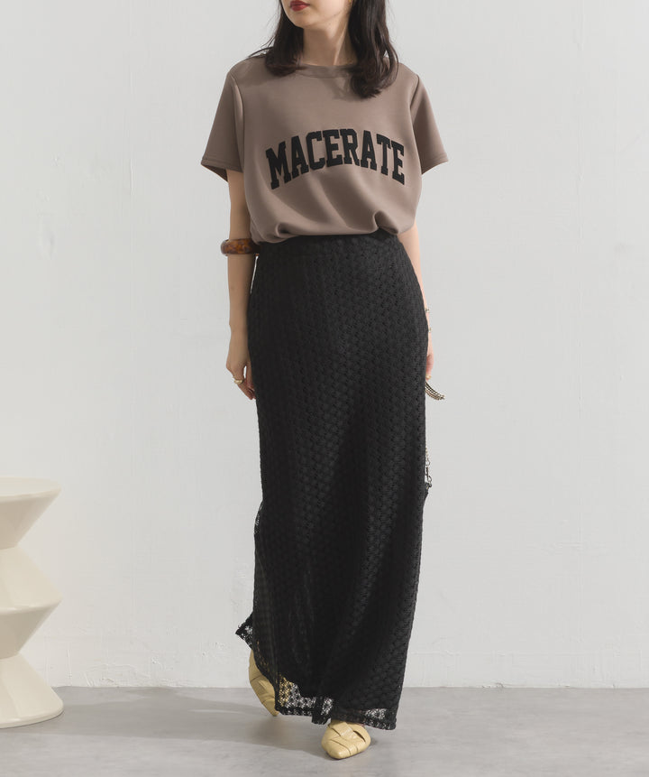 透かし編みカットソーストレートスカート