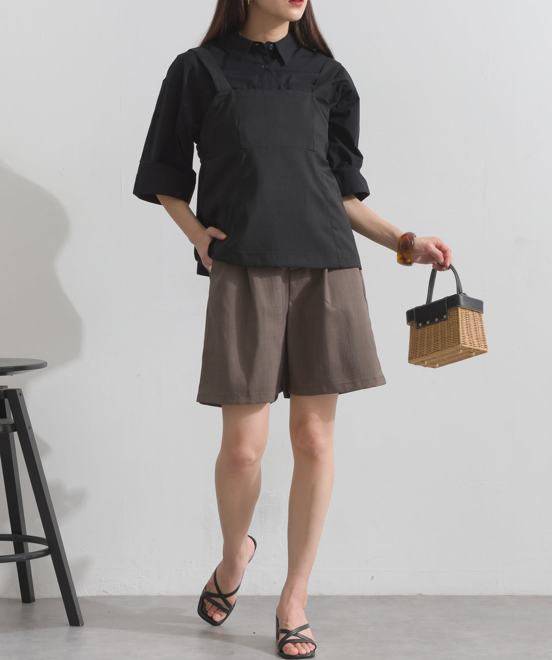ヘザーエステルタックハーフパンツ