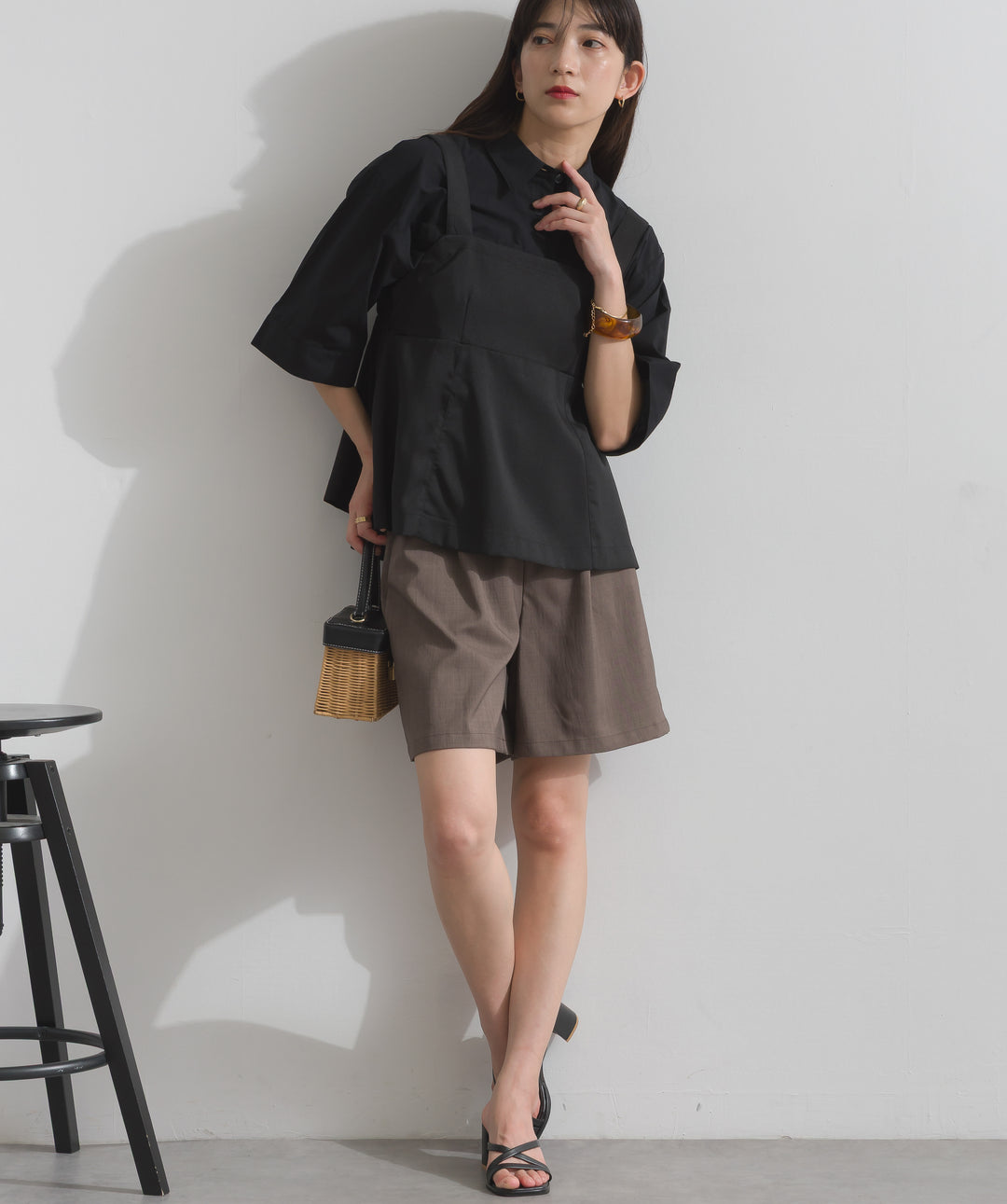 ヘザーエステルタックハーフパンツ