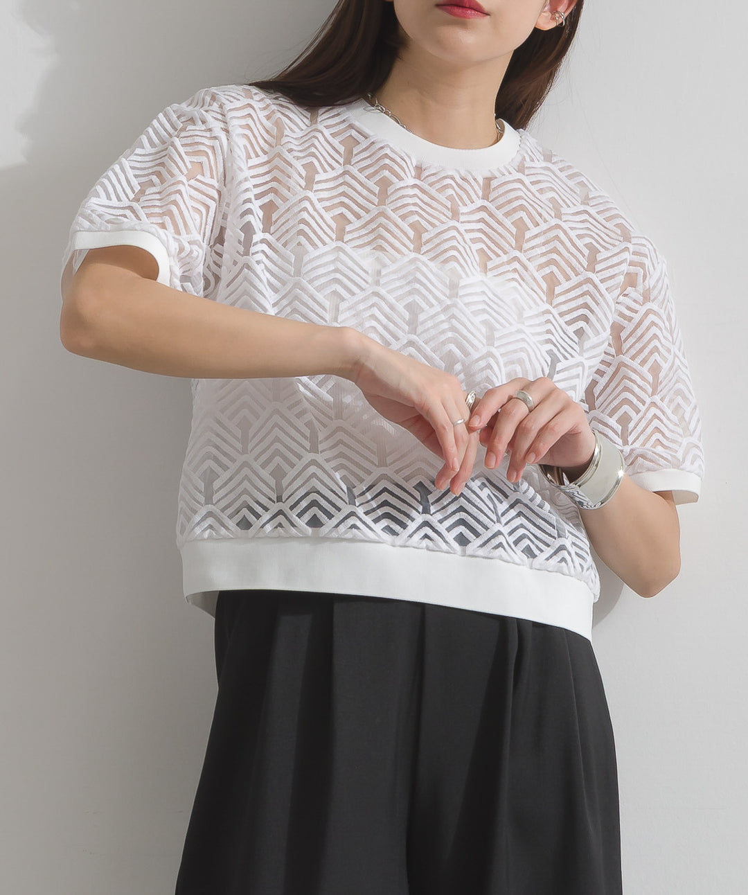 オーガンジー刺繍ブラウス