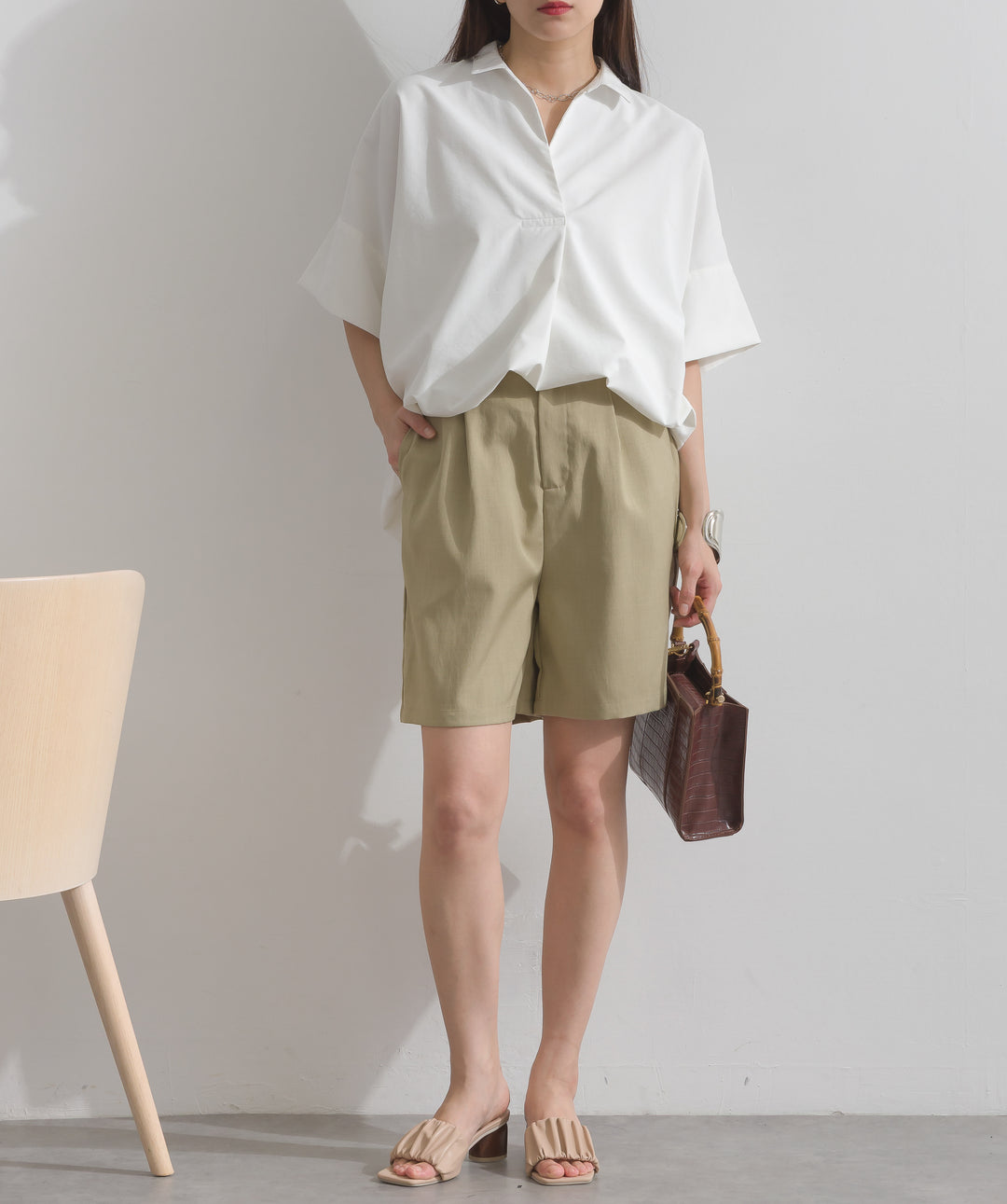 ヘザーエステルタックハーフパンツ