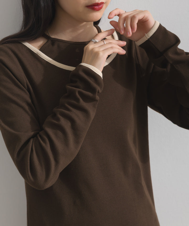 カットリブレイヤード配色プルオーバー