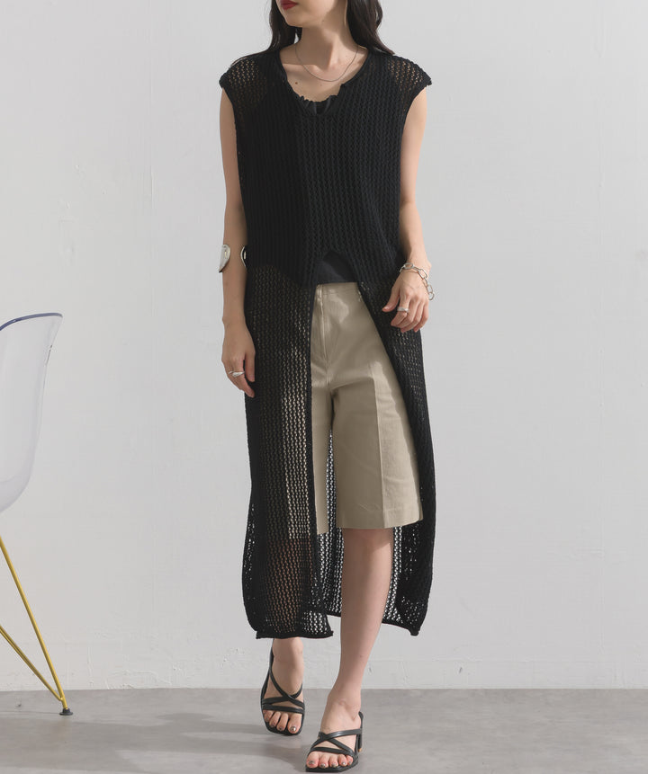 メッシュニットロングジレワンピース