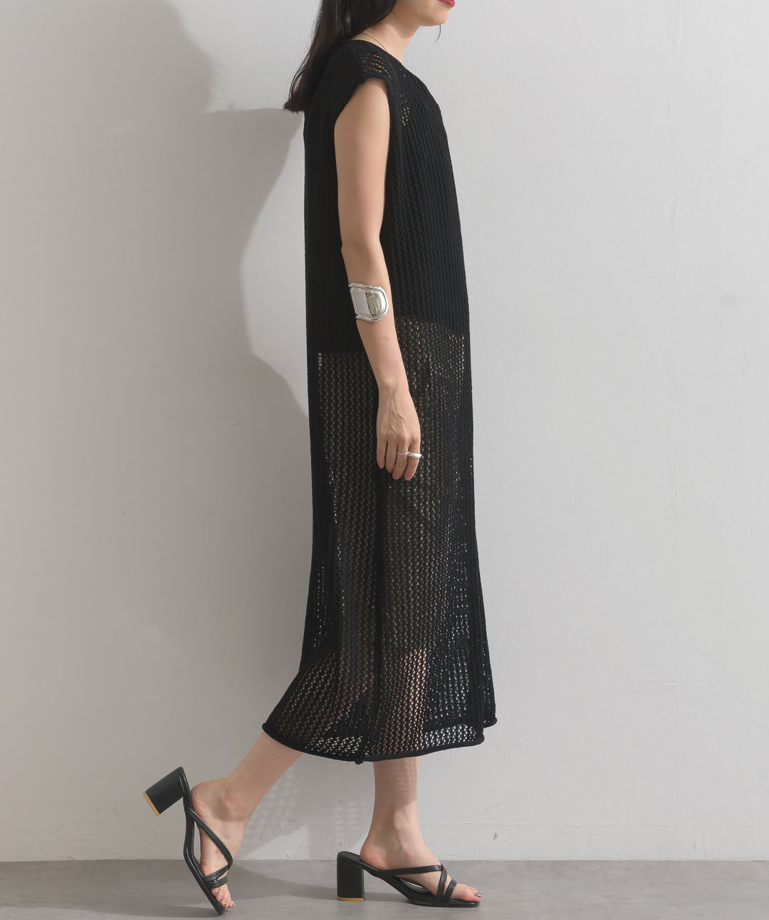 メッシュニットロングジレワンピース