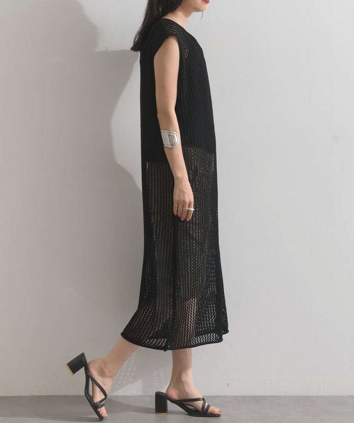 メッシュニットロングジレワンピース