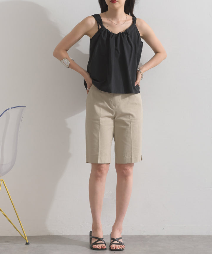 ストレッチ綿麻5分丈ショートパンツ