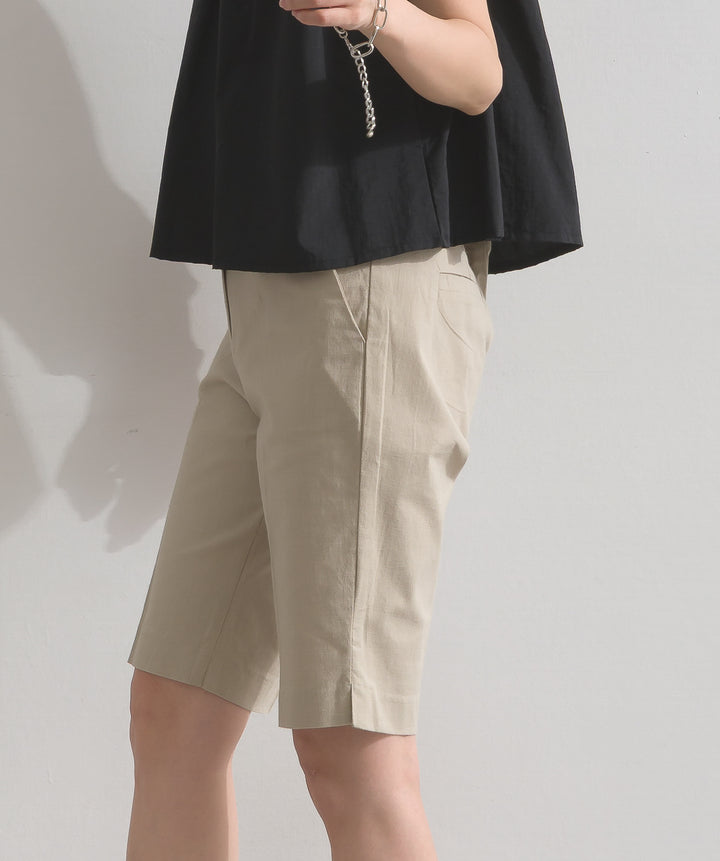 ストレッチ綿麻5分丈ショートパンツ